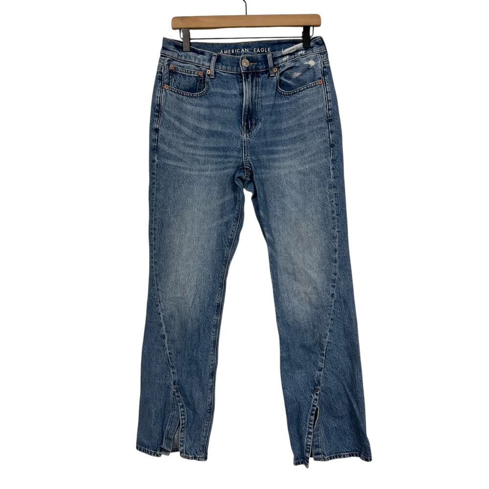 American Eagle Womens 90s Bootcut Split Hem Jeans Distressed Size 8 Regular